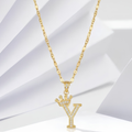 Initial Crown Detail Zirconia Letter Pendant Necklace - 18k Gold Plated