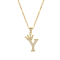 Initial Crown Detail Zirconia Letter Pendant Necklace - 18k Gold Plated