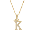 Initial Crown Detail Zirconia Letter Pendant Necklace - 18k Gold Plated