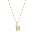 Initial Crown Detail Zirconia Letter Pendant Necklace - 18k Gold Plated