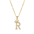 Initial Crown Detail Zirconia Letter Pendant Necklace - 18k Gold Plated