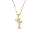 Initial Crown Detail Zirconia Letter Pendant Necklace - 18k Gold Plated