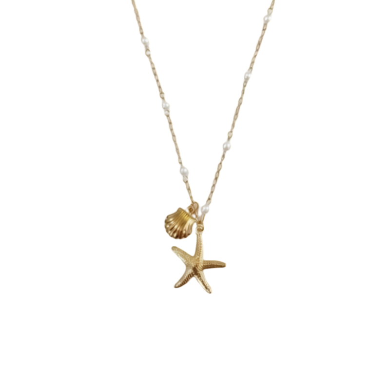 Star Seashell Pearl Chain Necklace