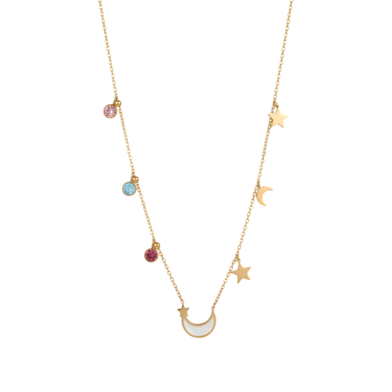 Moon Charm Multiple Rhinestone Necklace