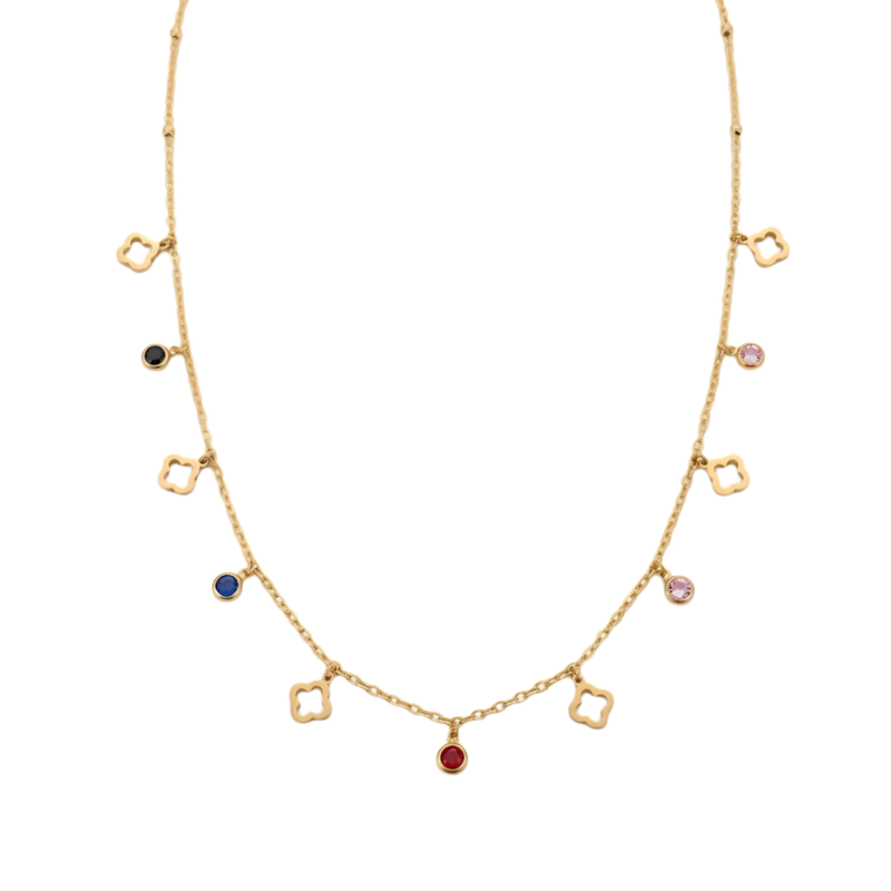 Clover Multiple Rhinestone Charm Necklace