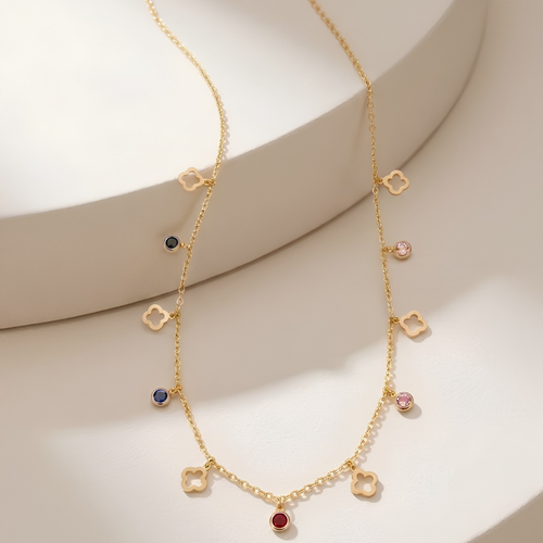 Clover Multiple Rhinestone Charm Necklace