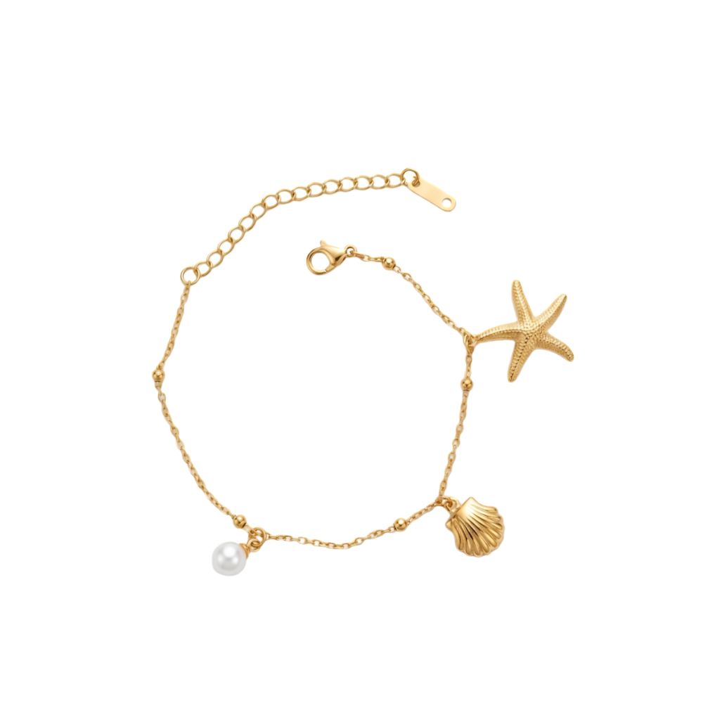 Starfish Shell Pearl Multi Charm Bracelet