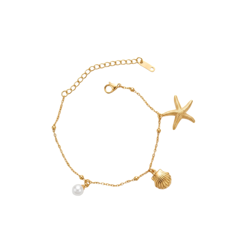 Starfish Shell Pearl Multi Charm Bracelet