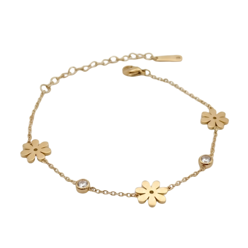 "Daisy Flower Zirconia Charm Bracelet