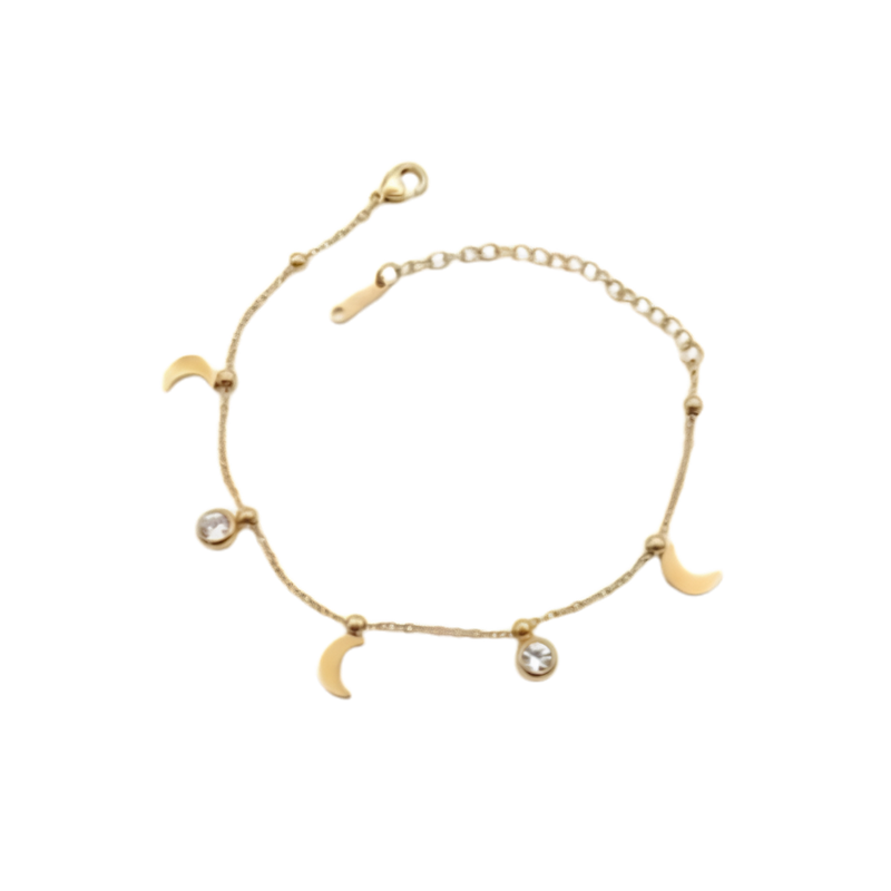 Crescent Moon Charm with rhinestone Bracelet