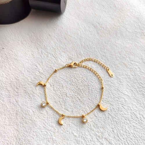 Crescent Moon Charm with rhinestone Bracelet