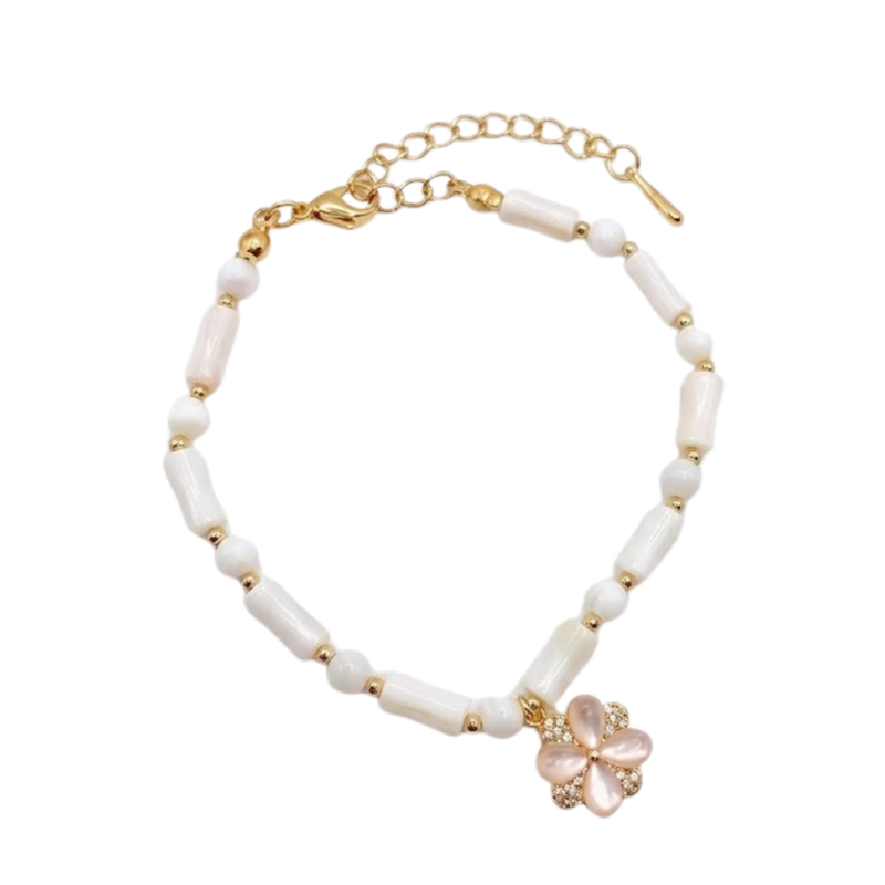 Pearl Floral Charm Bracelet