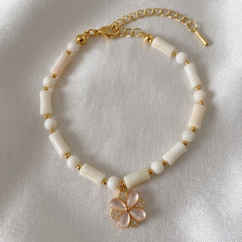 Pearl Floral Charm Bracelet