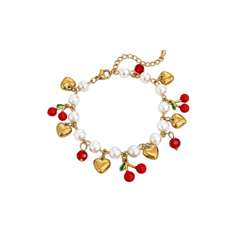 Cherry Heart Pearl Bracelet