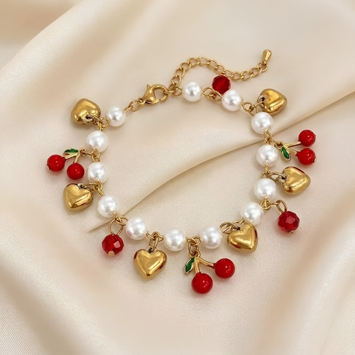 Cherry Heart Pearl Bracelet