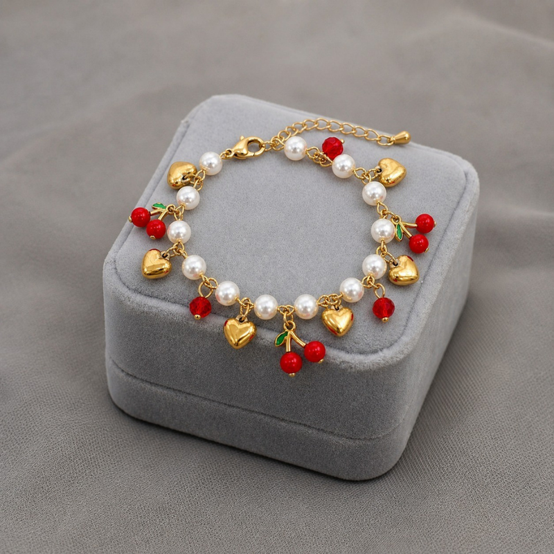 Cherry Heart Pearl Bracelet