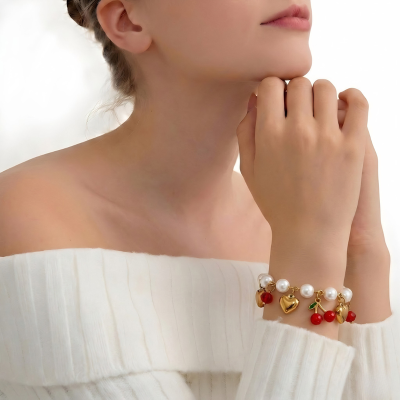 Cherry Heart Pearl Bracelet