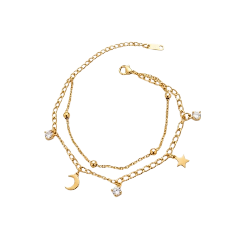 Double Chain Star Moon Charm Bracelet