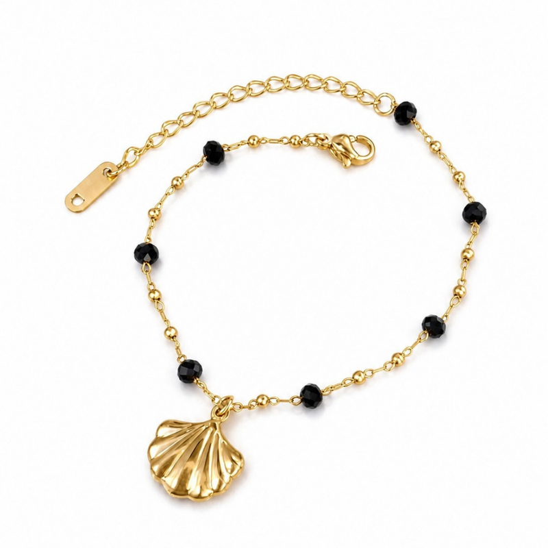 Black Bead Shell Bracelet