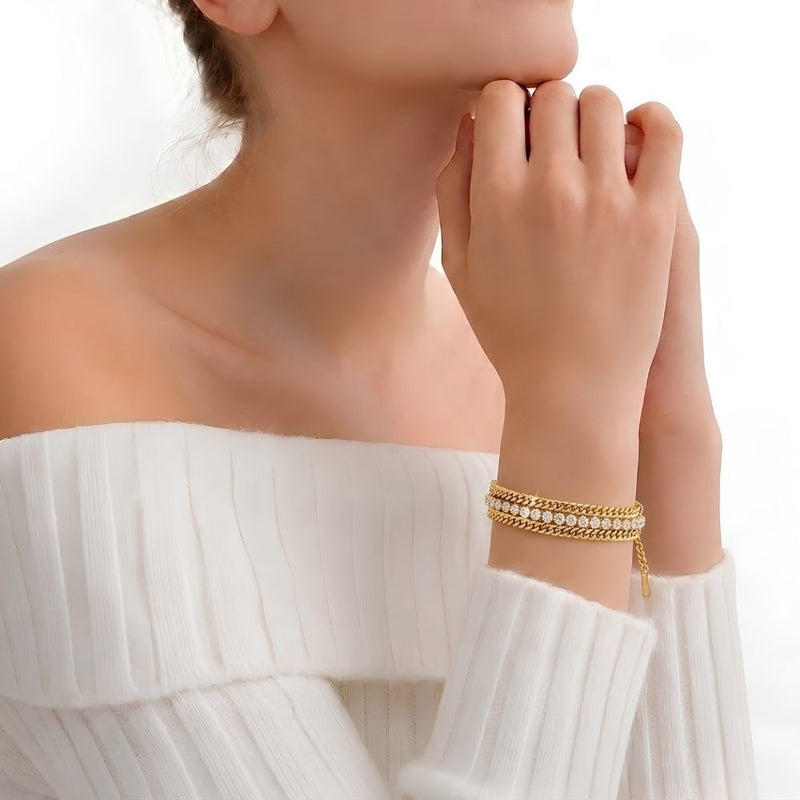 Multi layer snake chain rhinestone bracelet